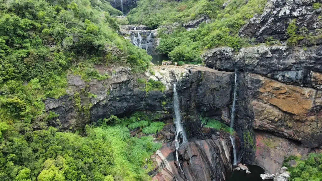 Beeindruckende 7 Wasserfälle bei den 7 Cascades, Tamarind Falls, in Mauritius.
