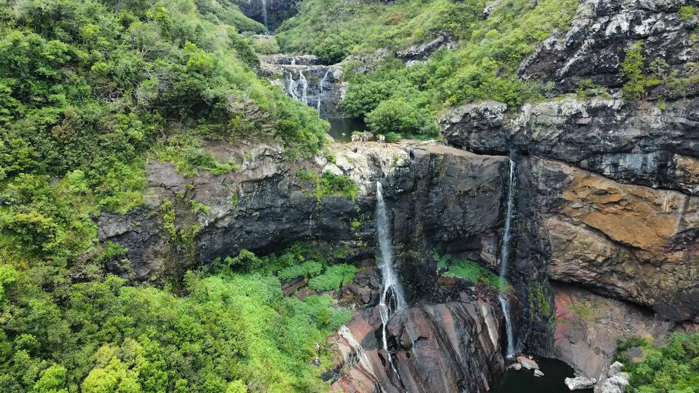 Beeindruckende 7 Wasserfälle bei den 7 Cascades, Tamarind Falls, in Mauritius.
