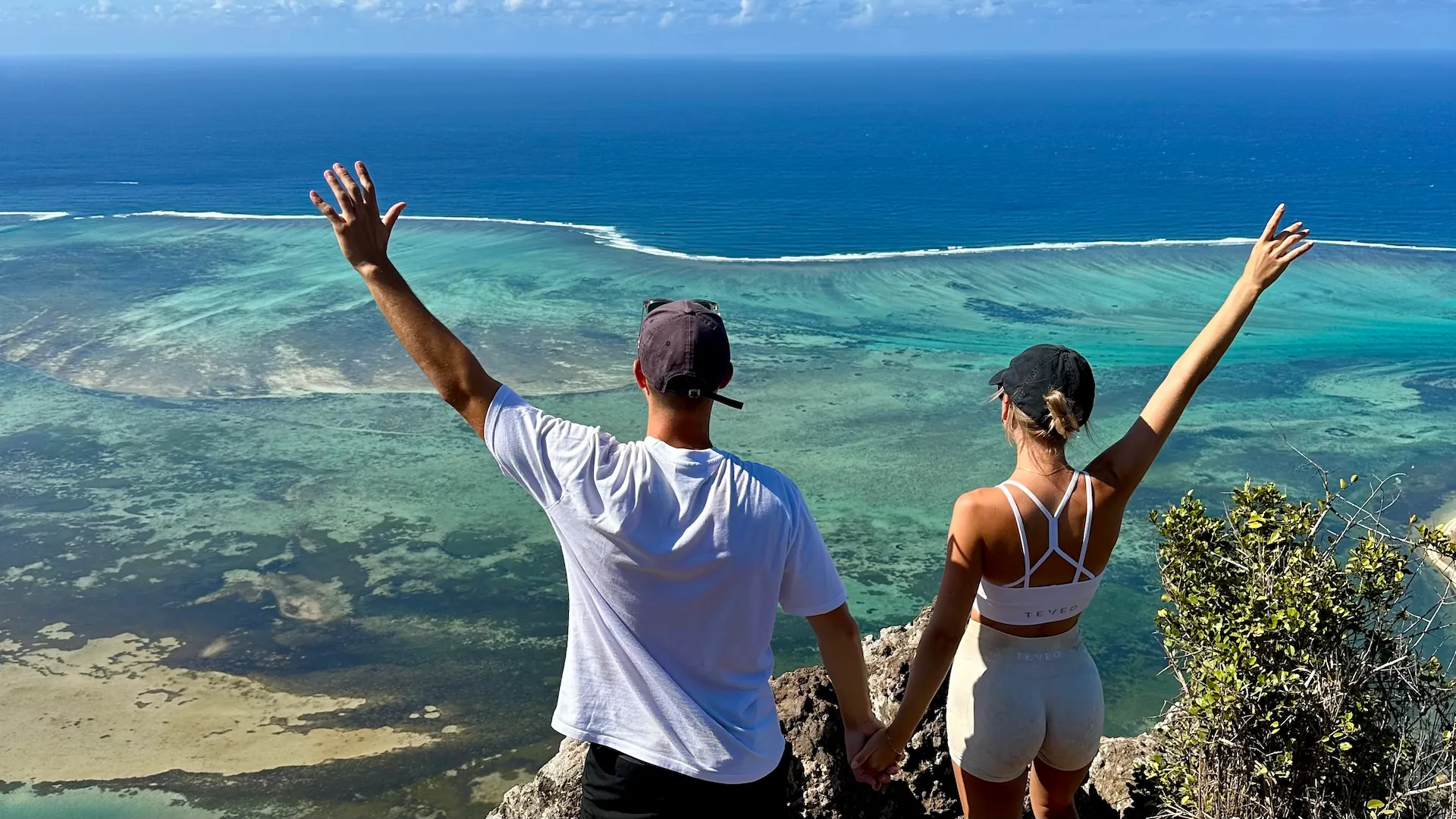 View from the famous mountain Le Morne on the underwater waterfall in Mauritius.